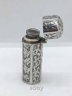 Victorian Hexagonal shaped Sterling Silver Scent Bottle art nouveau style