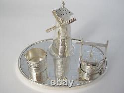 Victorian Silver Plated Novelty Cruet Set with an Engraved Windmill Style Pepper