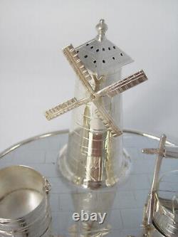 Victorian Silver Plated Novelty Cruet Set with an Engraved Windmill Style Pepper