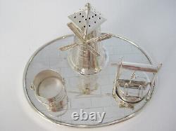 Victorian Silver Plated Novelty Cruet Set with an Engraved Windmill Style Pepper