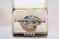 Victorian Style 14k Gold Top Silver Natural Diamond Ruby And Emerald Snake Ring