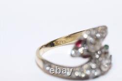Victorian Style 14k Gold Top Silver Natural Diamond Ruby And Emerald Snake Ring