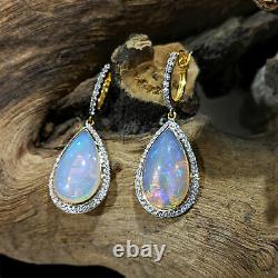 Victorian Style 925 Sterling Silver Dainty Opal Pave Diamond Handmade Earrings