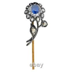 Victorian Style 925 silver Sapphire Diamond Flower pin for Father's Day Gift