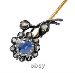 Victorian Style 925 silver Sapphire Diamond Flower pin for Father's Day Gift