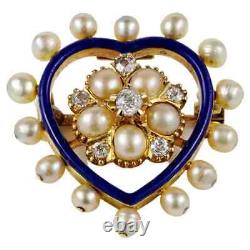 Victorian Style 925 sterling silver CZ Pearl Royal Blue Heart Brooch/Pendant