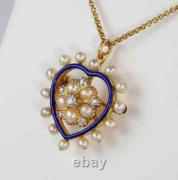 Victorian Style 925 sterling silver CZ Pearl Royal Blue Heart Brooch/Pendant