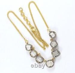 Victorian Style Big Polki Diamond Necklace 925 Sterling Silver Fine Jewelry