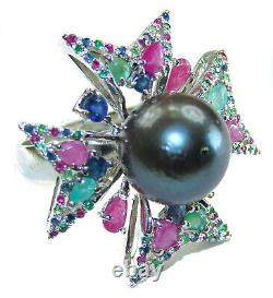 Victorian Style Black Pearl. 925 Sterling Silver handcrafted Ring size 9