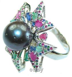 Victorian Style Black Pearl. 925 Sterling Silver handcrafted Ring size 9