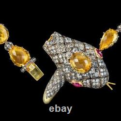 Victorian Style Citrine Diamond Riviere Snake Necklace With Cert
