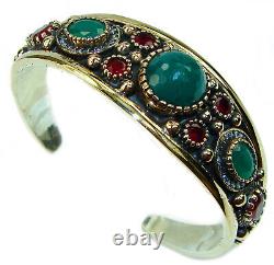 Victorian Style Created Emerald & White Topaz Sterling Silver Bracelet / Cuf