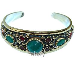 Victorian Style Created Emerald & White Topaz Sterling Silver Bracelet / Cuf