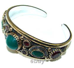 Victorian Style Created Emerald & White Topaz Sterling Silver Bracelet / Cuf