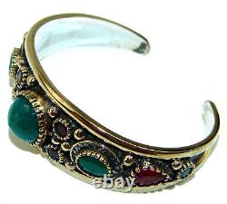 Victorian Style Created Emerald & White Topaz Sterling Silver Bracelet / Cuf