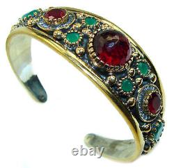 Victorian Style Created Ruby & White Topaz Sterling Silver Bracelet / Cuff