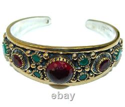 Victorian Style Created Ruby & White Topaz Sterling Silver Bracelet / Cuff