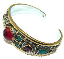 Victorian Style Created Ruby & White Topaz Sterling Silver Bracelet / Cuff