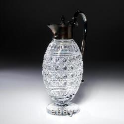 Victorian Style Cut Glass Silver Plate Mounted Claret Wine Jug Pitcher 11.75