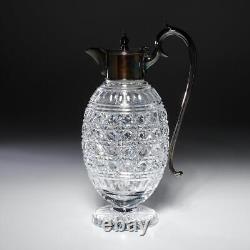 Victorian Style Cut Glass Silver Plate Mounted Claret Wine Jug Pitcher 11.75