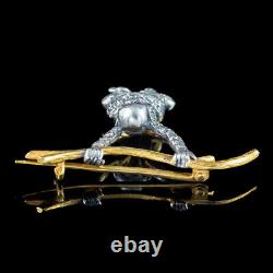 Victorian Style Diamond Orangutan Bar Brooch Silver 18ct Gold Ruby Eyes