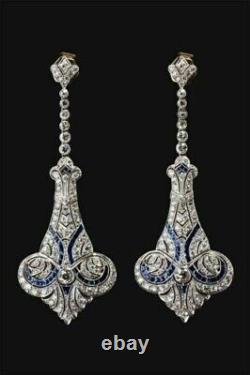 Victorian Style Drop-Dangle Lab Created Diamond Screw Back 925 Silver Earrings