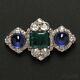Victorian Style Emerald Intaglio, Round Cz Cabochon Jewelry Brooch 925 Silver