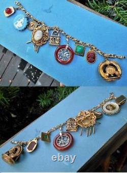 Victorian Style Etruscan Slide 6 Charm Bracelet, Victorian Wax Seal Cameos Armor