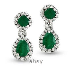 Victorian Style Green Lab Created Emerald & CZ Women's Dangle Silver Earrings