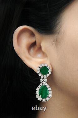 Victorian Style Green Lab Created Emerald & CZ Women's Dangle Silver Earrings