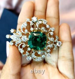 Victorian Style Lapel Pin 925 Fine Silver Syn Emerald Statement Cocktail Jewelry