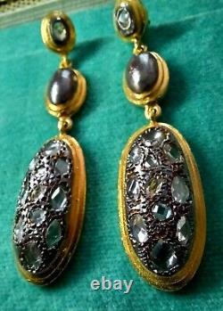 Victorian Style Large Earrings Sterling Silver GP Clear Stones 17,3g