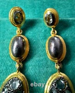 Victorian Style Large Earrings Sterling Silver GP Clear Stones 17,3g