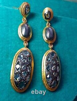 Victorian Style Large Earrings Sterling Silver GP Clear Stones 17,3g