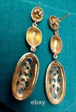 Victorian Style Large Earrings Sterling Silver GP Clear Stones 17,3g