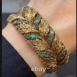 Victorian Style Leaf Bangle for Women 925 Sterling Silver with Emerald Vinta