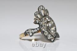 Victorian Style New Handmade 18k Gold Top Silver Natural Diamond Heart Ring