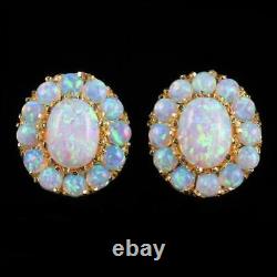 Victorian Style Opal Cluster Earrings Silver 18ct Gold Gilt Studs