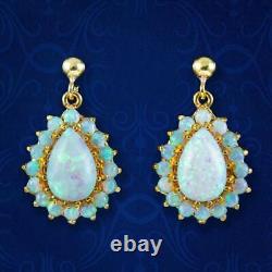 Victorian Style Opal Drop Earrings Sterling Silver 18ct Gold Gilt