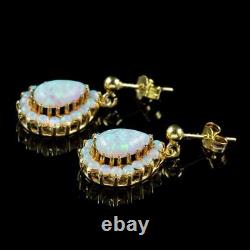 Victorian Style Opal Drop Earrings Sterling Silver 18ct Gold Gilt