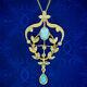 Victorian Style Opal Floral Pendant Necklace Silver 18ct Gold Gilt
