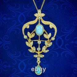 Victorian Style Opal Floral Pendant Necklace Silver 18ct Gold Gilt