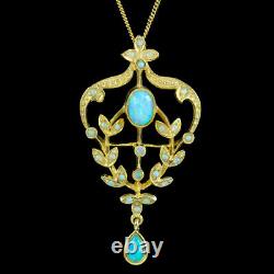 Victorian Style Opal Floral Pendant Necklace Silver 18ct Gold Gilt