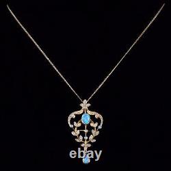 Victorian Style Opal Floral Pendant Necklace Silver 18ct Gold Gilt