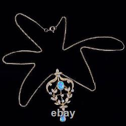 Victorian Style Opal Floral Pendant Necklace Silver 18ct Gold Gilt