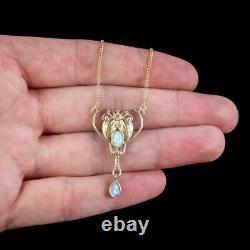 Victorian Style Opal Pendant Lavaliere Necklace 18ct Gold On Sterling Silver