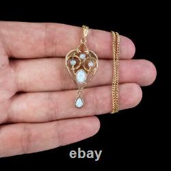 Victorian Style Opal Pendant Necklace Sterling Silver 18ct Gold Gilt