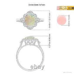 Victorian Style Oval Opal and Diamond Halo Engagement Ring in Silver Size 7