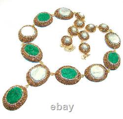 Victorian Style Rough Emerald Gold over. 925 Sterling Silver handmade. 925 Sterl