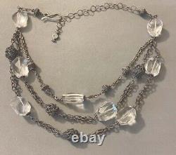 Victorian Style Sterling Chunky Faceted Rock Crystal Beads Filigree Necklace